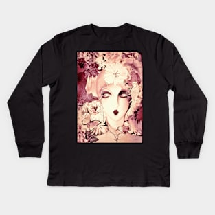 dusky pink art deco collage poster print face Kids Long Sleeve T-Shirt